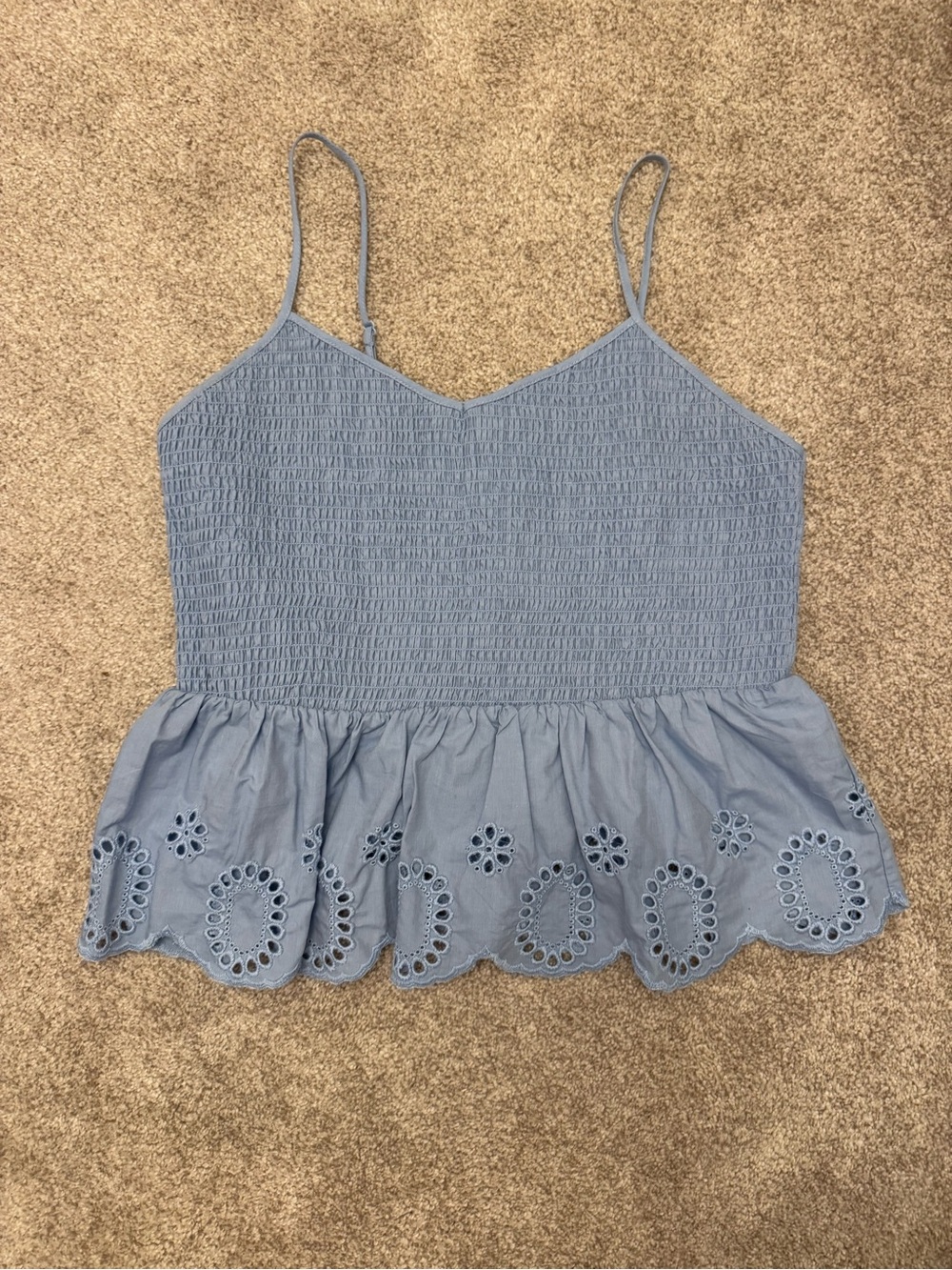 No Boundaries Light Blue Eyelet Smocked Cami